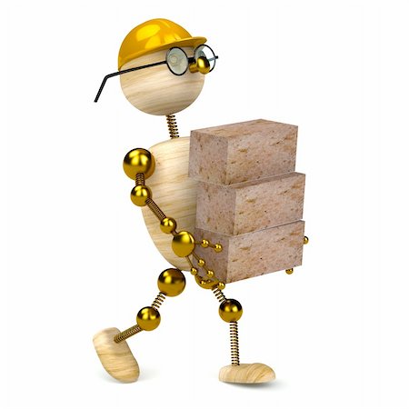 3d wood man carrying bricks isolated on white Stock Photo - Budget Royalty-Free & Subscription, Code: 400-04330831