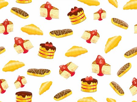 Seamless Pattern with Cake, Croissant and Eclair on white background Stock Photo - Budget Royalty-Free & Subscription, Code: 400-04331012