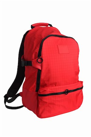 Red school backpack isolated on white Stock Photo - Budget Royalty-Free & Subscription, Code: 400-04331086