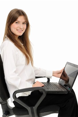 simsearch:400-05732500,k - woman with laptop on a white background Foto de stock - Royalty-Free Super Valor e Assinatura, Número: 400-04331096