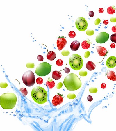 strawberry fruit fresh water - Fruits in water splash. Vector illustration Stock Photo - Budget Royalty-Free & Subscription, Code: 400-04331108