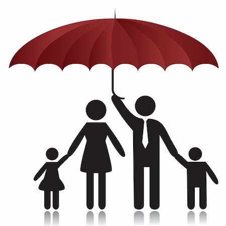 rooftop silhouette - Silhouettes of woman, man, children, family under umbrella cover.Vector illustration Stock Photo - Budget Royalty-Free & Subscription, Code: 400-04331419
