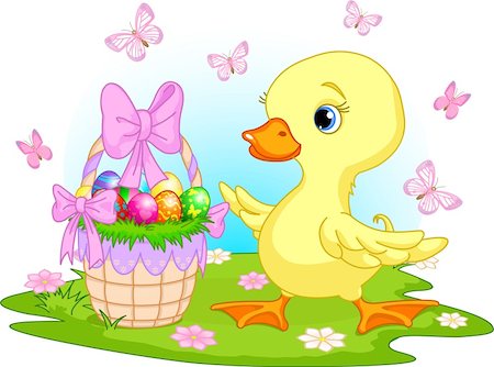 Easter duckling with a basket of eggs - happy Easter! Stock Photo - Budget Royalty-Free & Subscription, Code: 400-04331579