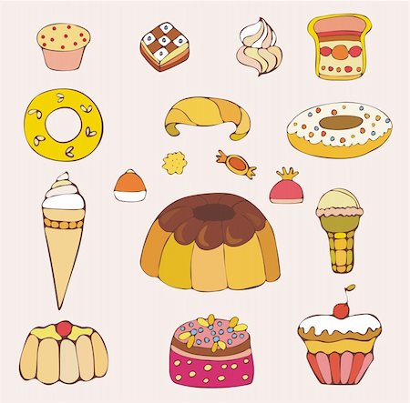 eating cartoon muffins - Set of vector sweets Foto de stock - Super Valor sin royalties y Suscripción, Código: 400-04331916