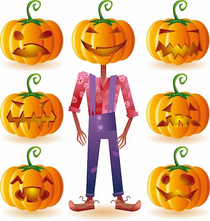 Classic halloween pumpkins set plus one scary scarecrow. Stock Photo - Budget Royalty-Free & Subscription, Code: 400-04331978