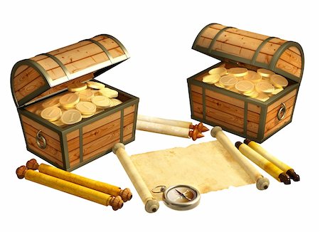 simsearch:400-04092861,k - Pirate treasure. Objects isolated over white Fotografie stock - Microstock e Abbonamento, Codice: 400-04332083