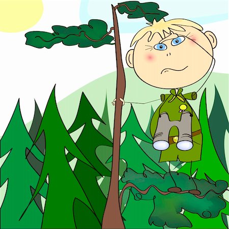 education camp - Boy scout climbed the tree with binoculars and looks into the distance. Stock Photo - Budget Royalty-Free & Subscription, Code: 400-04332301