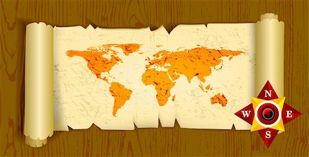 simsearch:625-00898537,k - Vector illustration - old map on wooden texture Stock Photo - Budget Royalty-Free & Subscription, Code: 400-04332351