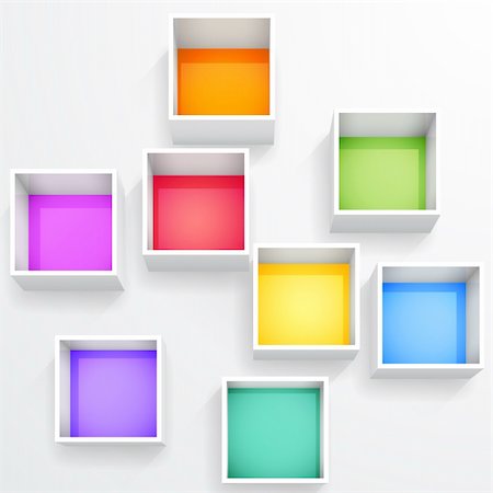 3d isolated Empty colorful bookshelf. Vector illustration. Stock Photo - Budget Royalty-Free & Subscription, Code: 400-04332520