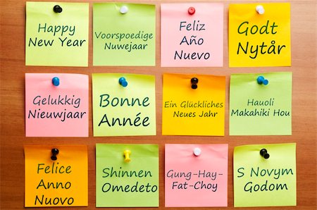 post its lots - Happy new year word writed on post it in 12 languages Photographie de stock - Aubaine LD & Abonnement, Code: 400-04332838