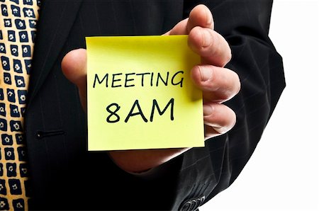 simsearch:400-04835143,k - Meeting at 8AM post it in business man hand Stock Photo - Budget Royalty-Free & Subscription, Code: 400-04332910