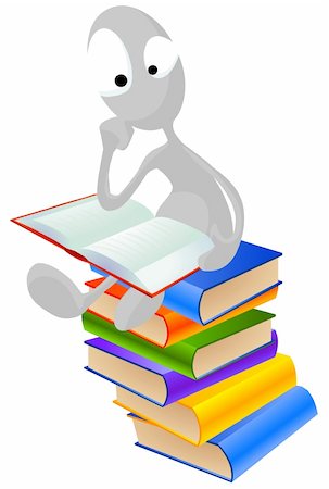regisser_com (artist) - Illustration of a grey man sitting on top of the books and reading. Photographie de stock - Aubaine LD & Abonnement, Code: 400-04333059