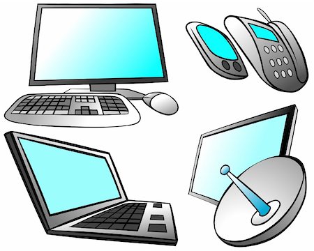 Set of icons: computer, phone, laptop and tv with antenna. Photographie de stock - Aubaine LD & Abonnement, Code: 400-04333052