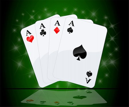 simsearch:400-04651363,k - Four aces in abstract green background Photographie de stock - Aubaine LD & Abonnement, Code: 400-04333289
