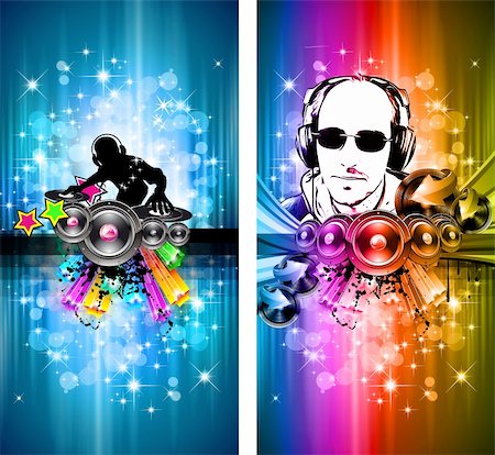 simsearch:400-04320039,k - MAgic Lights Disco Flyer with DJ shape and a lot of stars Photographie de stock - Aubaine LD & Abonnement, Code: 400-04333437
