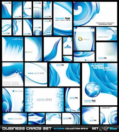 Corporate Business Card Collection: Blue Waves Stock Photo - Budget Royalty-Free & Subscription, Code: 400-04333432