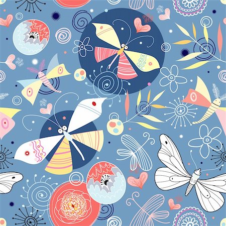simsearch:400-07933418,k - seamless pattern with colorful butterflies and plants on a blue background Photographie de stock - Aubaine LD & Abonnement, Code: 400-04333444