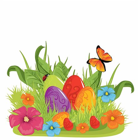 Vector illustration of Easter eggs on the beautiful green grass background Stock Photo - Budget Royalty-Free & Subscription, Code: 400-04333553