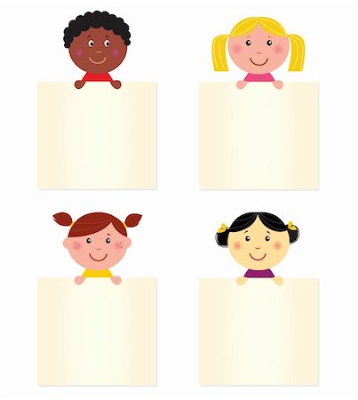 Four cute children with blank banners. Vector Illustration. Stock Photo - Budget Royalty-Free & Subscription, Code: 400-04333658