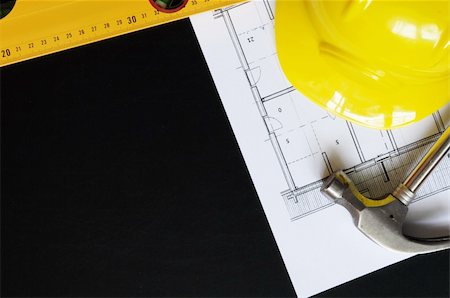 empty building interior - construction concept with hard hat working tools and copyspace Photographie de stock - Aubaine LD & Abonnement, Code: 400-04333755