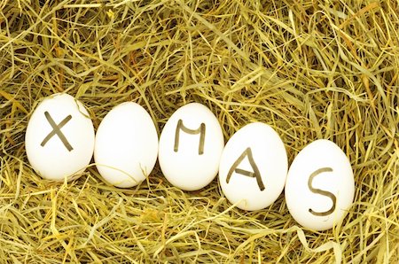 christmas or xmas concept with eggs on green hey or straw Stock Photo - Budget Royalty-Free & Subscription, Code: 400-04333765