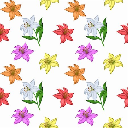 Vector floral seamless background, various flowers lily on the white Stock Photo - Budget Royalty-Free & Subscription, Code: 400-04333835