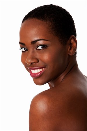 dental pictures black & white - Beautiful happy smiling inspiring African woman with short curly hair and great skin showing teeth, isolated. Stock Photo - Budget Royalty-Free & Subscription, Code: 400-04344197