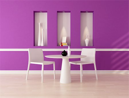 simsearch:400-04156984,k - minimalist purple dining room with niche - rendering Stockbilder - Microstock & Abonnement, Bildnummer: 400-04344330