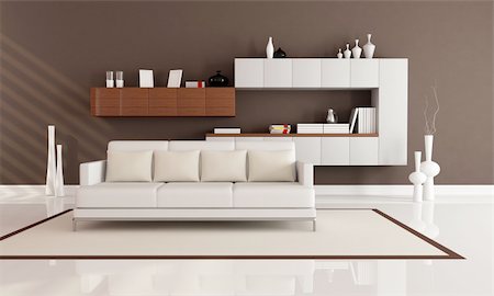 simsearch:400-05946922,k - brown and white elegant modern living room - rendering Photographie de stock - Aubaine LD & Abonnement, Code: 400-04344333