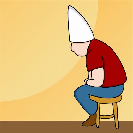 dunce cap - A figure of a person sitting on a stool wearing a dunce cap. Stock Photo - Budget Royalty-Free & Subscription, Code: 400-04344393