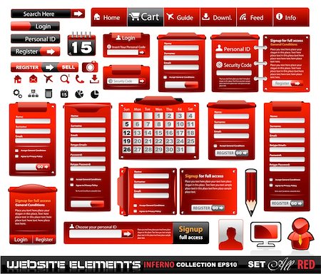 simsearch:400-07424571,k - Web design elements extreme collection 2 BlackRed Inferno - Many different form styles, frames, bars, icons, banners, login forms, buttons and so on! Stock Photo - Budget Royalty-Free & Subscription, Code: 400-04344496