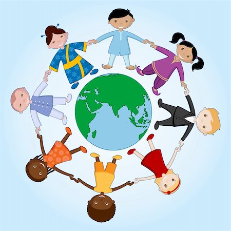 illustration of boy and girl of different nation around the globe Stock Photo - Budget Royalty-Free & Subscription, Code: 400-04344503