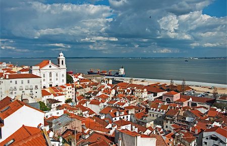 Portugal capital Lisbon city landscape architecture building rooftops Stockbilder - Microstock & Abonnement, Bildnummer: 400-04344578