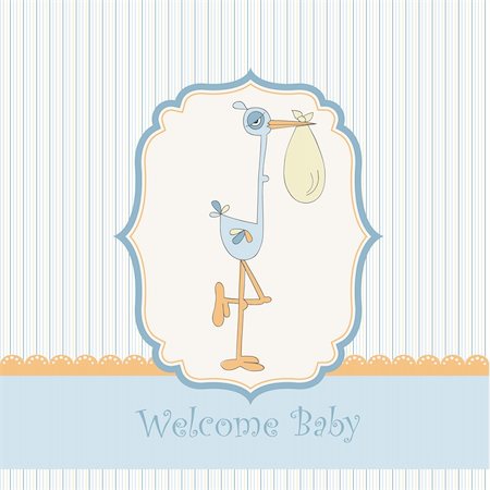 welcome baby card with stork Stock Photo - Budget Royalty-Free & Subscription, Code: 400-04344754