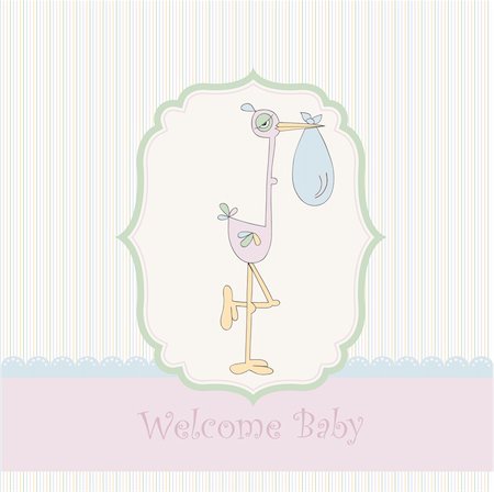 welcome baby card with stork Stock Photo - Budget Royalty-Free & Subscription, Code: 400-04344753