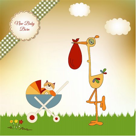 welcome baby card with stork Stock Photo - Budget Royalty-Free & Subscription, Code: 400-04344762