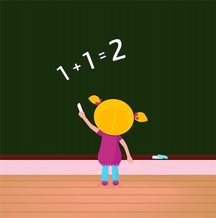 School and education: math girl writing numbers on black board. Vector Illustration. Stock Photo - Budget Royalty-Free & Subscription, Code: 400-04344850