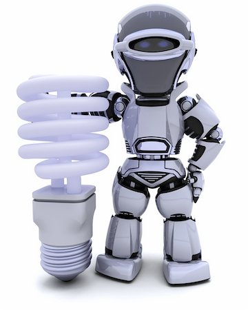 simsearch:400-04310985,k - 3D render of a robot with energy saving light bulb Stock Photo - Budget Royalty-Free & Subscription, Code: 400-04344887