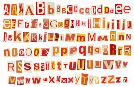 Newspaper, magazine alphabet. Selected red, yellow, orange and white colors. Stock Photo - Budget Royalty-Free & Subscription, Code: 400-04344986