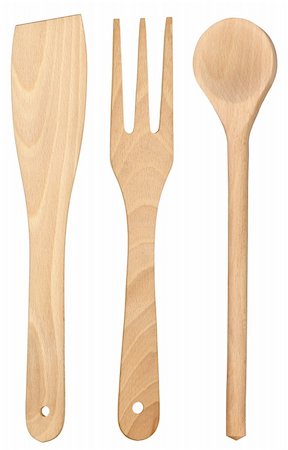 simsearch:400-05247623,k - Wooden kitchen utensils set, isolated on white. Foto de stock - Royalty-Free Super Valor e Assinatura, Número: 400-04345080