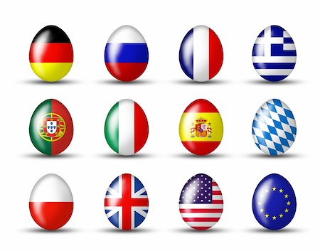 photochecker (artist) - Eastereggs with a international flag on a white background Foto de stock - Super Valor sin royalties y Suscripción, Código: 400-04345095