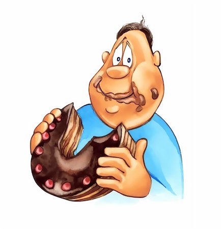 illustration of overweight boy eating big chocolate cake Stock Photo - Budget Royalty-Free & Subscription, Code: 400-04345159