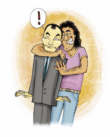 humorous illustration of italian guy giving a hug to Japanese Foto de stock - Super Valor sin royalties y Suscripción, Código: 400-04345165