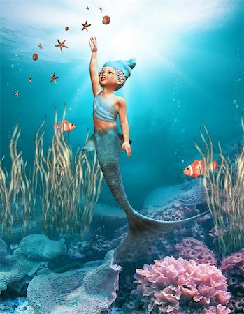 a little mermaid in the play with starfish Stock Photo - Budget Royalty-Free & Subscription, Code: 400-04345191