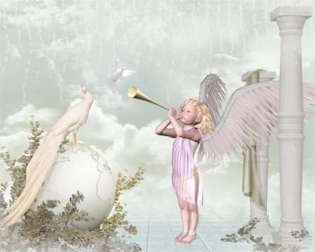 dove cherub - a little angel playing music Stock Photo - Budget Royalty-Free & Subscription, Code: 400-04345192