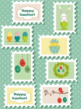 simsearch:400-07548489,k - Easter postal stamps set, vector illustration Stock Photo - Budget Royalty-Free & Subscription, Code: 400-04345645