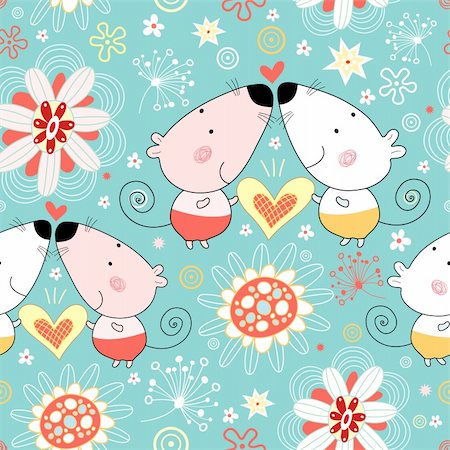 simsearch:400-04910406,k - seamless floral pattern with fun lovers mice on a blue background Stock Photo - Budget Royalty-Free & Subscription, Code: 400-04345641