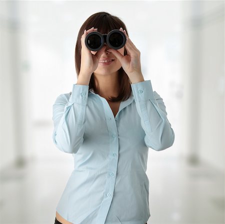 finance growth entrepreneur - Young caucasian business woman looking throught binocular Stock Photo - Budget Royalty-Free & Subscription, Code: 400-04345809