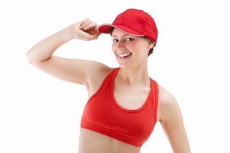 beautiful girl in baseball cap posing on white Stockbilder - Microstock & Abonnement, Bildnummer: 400-04346032