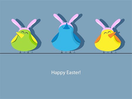 simsearch:400-04771465,k - Vector Easter greeting card with bird in rabbit ear hats Stock Photo - Budget Royalty-Free & Subscription, Code: 400-04346338